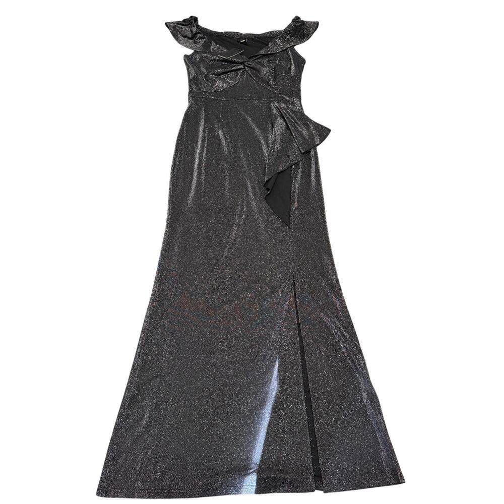 NWT Off the shoulder metallic mermaid gown 20’ adj front zip hem slit  Prom Gala